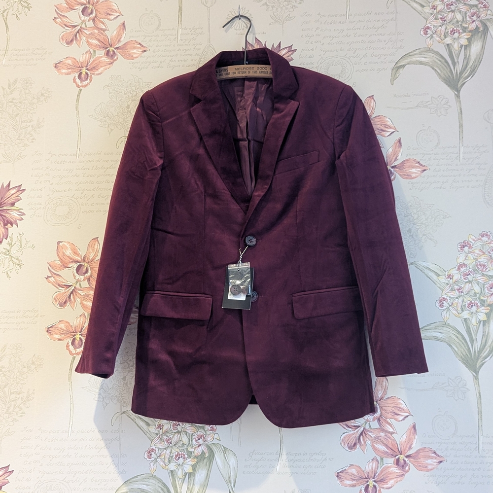 Boys Blazer Size 14 Formal Velvety Jacket Wine Burgundy Color Fully Lined New